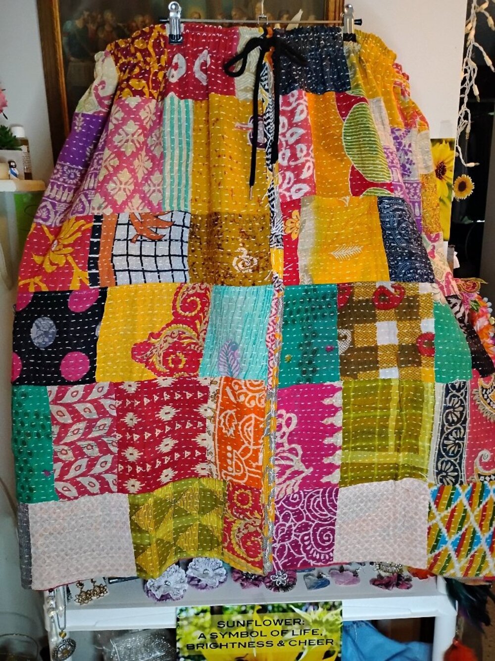Kantha Patchwork Skirt L - 2X Reversible Handmade Boho Hippie New KSK2.